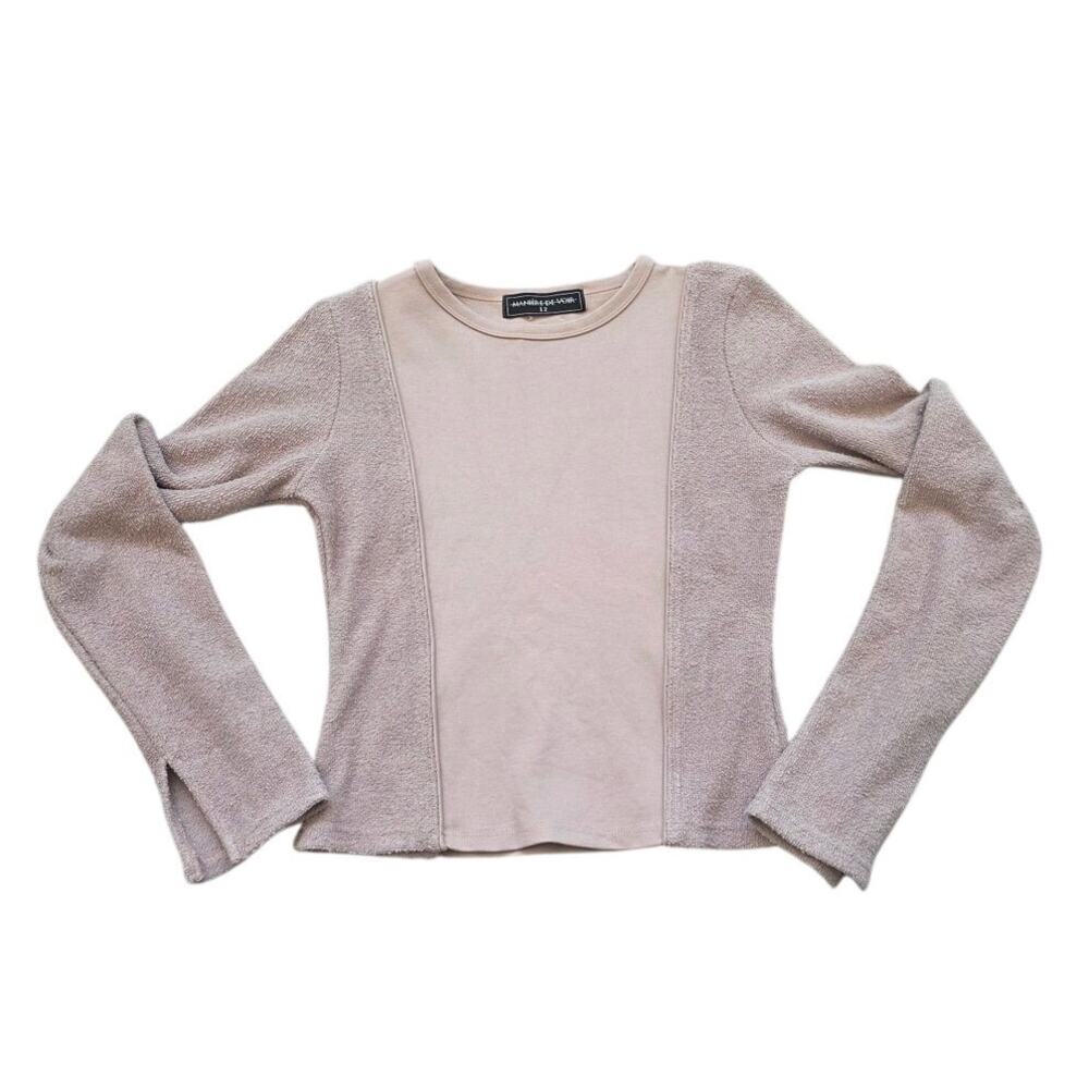 Manière De Voir Mauve Ribbed Long Sleeve Crop Top UK 12 US 8 Streetwear Glam